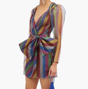 NWT The Attico Bow Rainbow Striped Lurex Dress Sz 40 S